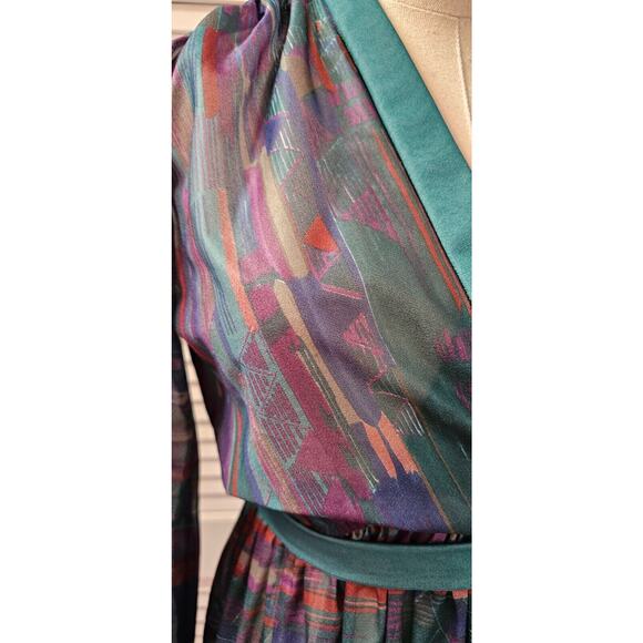 Vintage‎ Mavinette Women’s 70s Teal Belted Fit N Flare Sheer Dress Sz 4 Small - Picture 2 of 5